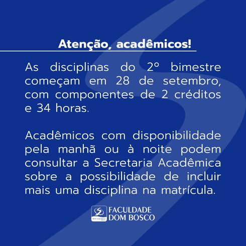 Início das disciplinas do 2º bimestre de 2026/2